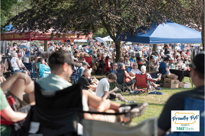 Crowd of people watching musicians on a stage