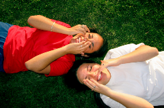 Two people laughing