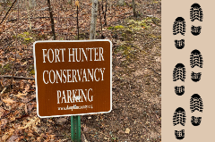 Fort Hunter Conservancy Parking sign with footprints