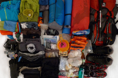 Backpack with lots of backpacking gear to be used on a hike